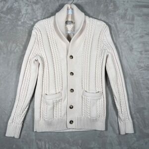 J. Crew Men's Heritage Cardigan Sweater Cable Knit Chunky Neutral M Cream